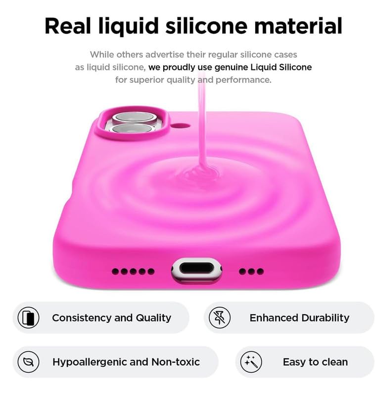 Image of Premium Liquid Silicone Case for iPhone 16 Plus - Slim Full Body Protective Back Cover with Soft Microfiber Lining, Anti-Slip Grip Scratch Resistant Phone Case (Hot Pink)
