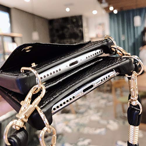 Prime Deals Day Deals Week 2020-Case for Apple iPhone Xs X 5.8 inch, Wallet Case with Crossbody Chain Credit Card Holder Slot Shoulder Handbag Purse Case for iPhone Xs(Black A)