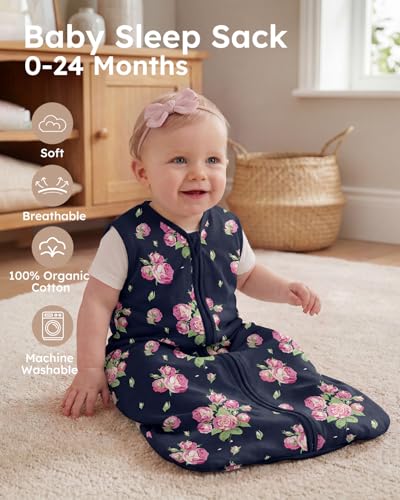 Image of Yoofoss Baby Sleep Sack 0-6 Months Wearable Blanket for Babies 100% Organic Cotton 2-Way Zipper TOG 0.5 Toddler Sleeping Sack 3 Pack, Sleep Sacks