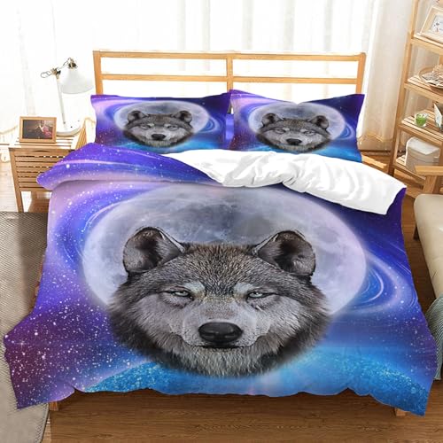 Funda Nordica Cama 90 Lobo Cielo Estrellado 3D Fundas Nordicas Cielo Estrellado Paisaje 3pcs Ropa de Cama Microfibra Suave Funda Nórdica 135x200 y 2 Funda de Almohada 50x80 cm