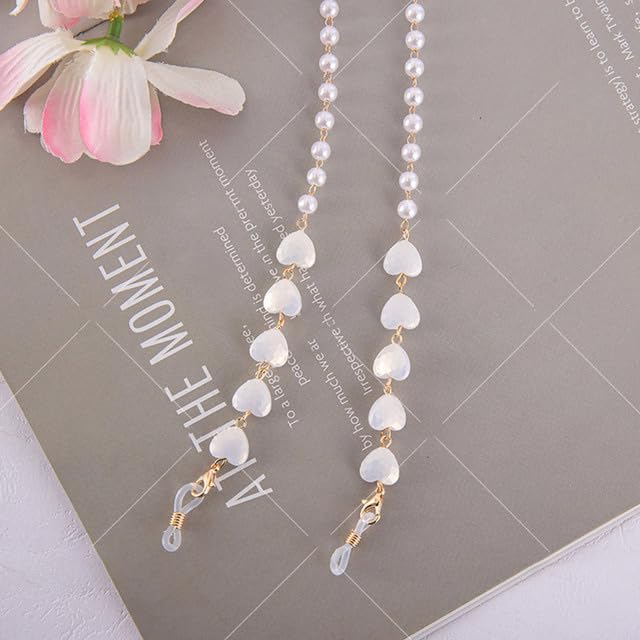 SOREZE SOREZE Corazón Perla con Cuentas Gafas Cadenas máscara Colgante Cuerda Gafas Cadena Metal Gafas de Sol Cordones Mujeres máscara Cadenas