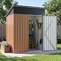 DAUSOLA 5x3 FT Outdoor Storage Shed, Metal Garden Tool Shed with Updated Frame Structure and Lockable Doors, Ideal for Backyard Garden Patio Lawn, Brown