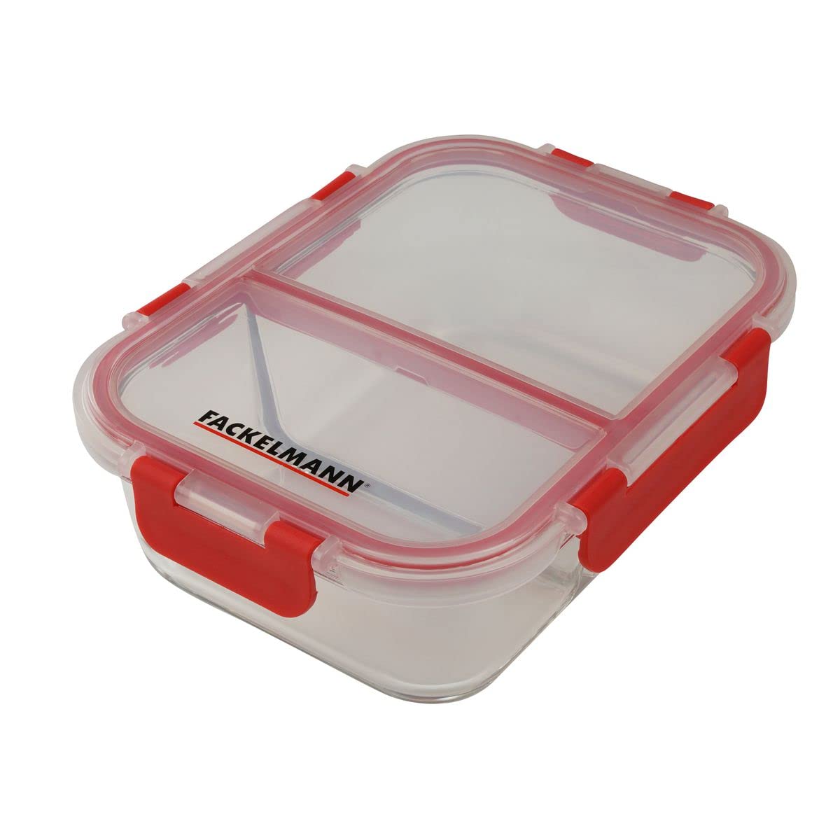 Fackelmann Storage Jar with Divider, Plastic, Transparent/Red, Approx. 177 x 160 x 70 mm, 1050 ml
