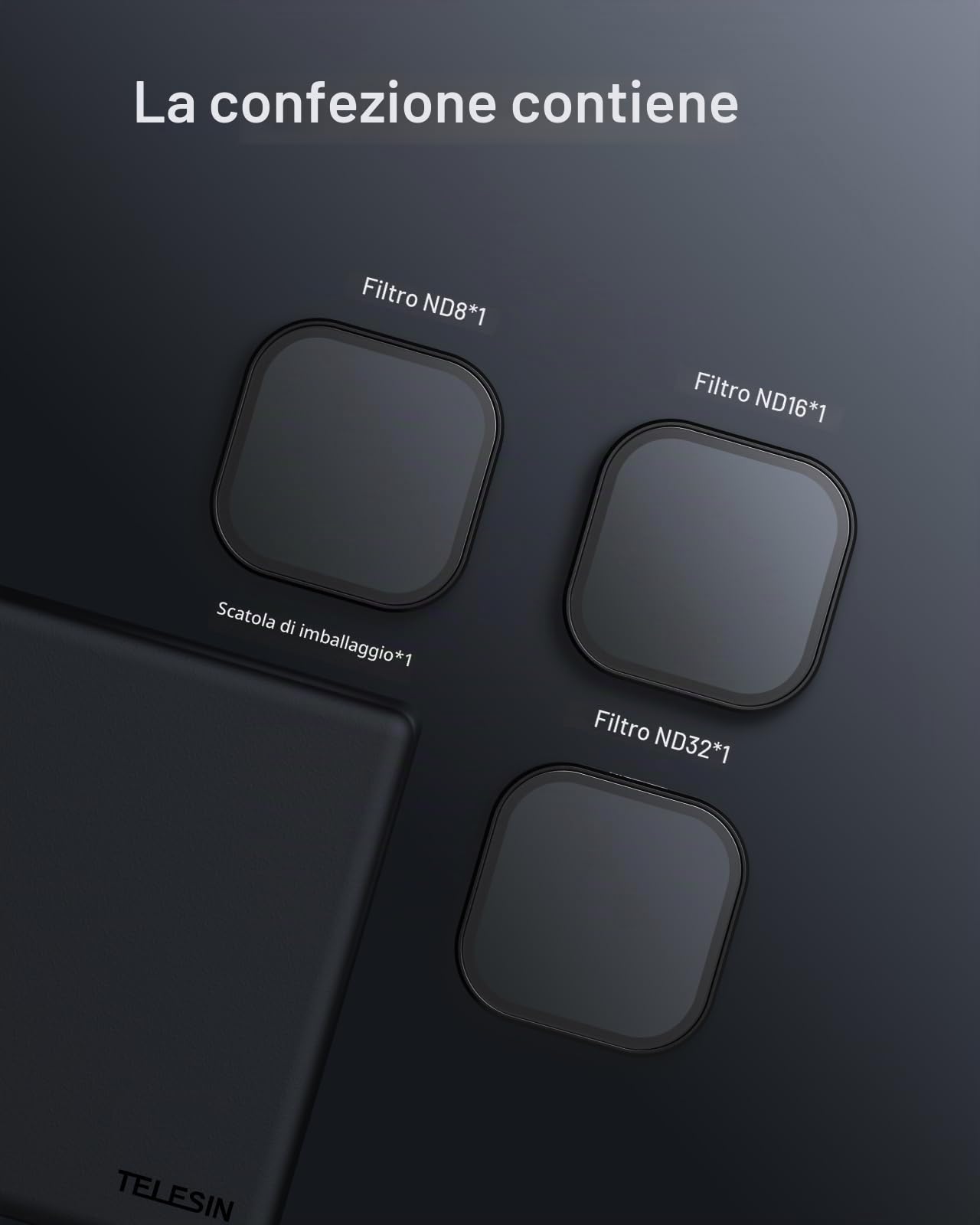 TELESIN 3 Pezzi Filtro a Densità Neutra ND8 ND16 ND32 Compatibile con GoPro Hero 12 Hero 11 Hero 10 Hero 9 Nero- Kit Filtro Obiettivo Protezione Obiettivo per Go Pro 11 10 9 Accessori Fotocamera