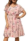 The Drop Down Size is US Plus Size. Please choose your usual size. Features: The skater midi dress is stretchy empire waistline,and scoop neckline provides good chest coverage. The cut is very flattering and cute flutter sleeves and make the ruffle f...