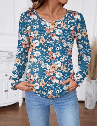 LOMON Womens Fall Tops Long Sleeve Blouses 2025 Dressy Casual Crewneck Pleated Tunic Shirts Loose Fashion Clothes3