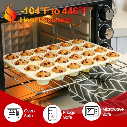 Image of Silicone Mini Muffin Pan for Baking, Cupcake Egg Bites Silicone Mold 24 Cup Mini Size, Oven Safe BPA Free