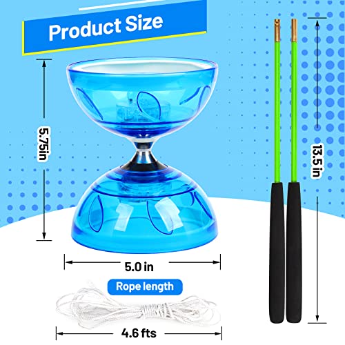 Image of BodyRhythm Five Bearings Chinese Diabolo Yoyo Set with LED, Fiberglass Sticks, Adjustable Strings for All Ages - Best for Fitness and Tricks (Blue)