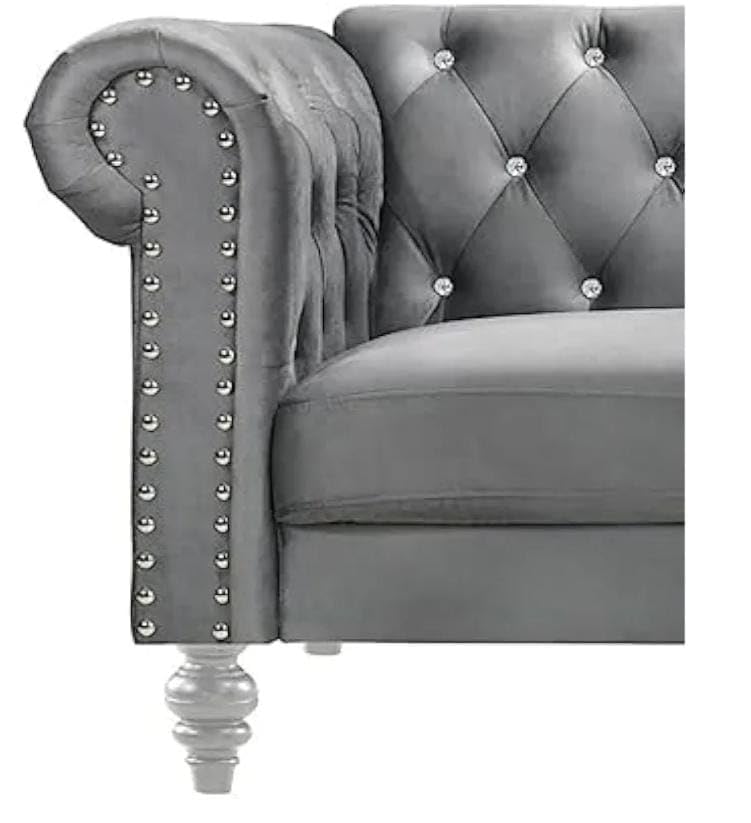 Image of Stellar Hand CRIS Cross Tufted Three Seater Elegant Wooden Base Silver Legged Sofa in Wide Extravagant Fabric, Gives Luxurious Look for Home /Living Room /Office /Guest Room /Hotels