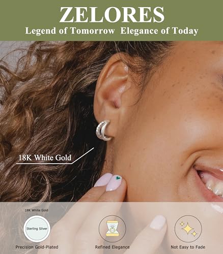 925 Sterling Silver Small Hoop Earrings for Women 18K White Gold Plated Cubic Zirconia Huggie Hoop Earrings Dainty Hoops Earring Double Hoop Earrings3