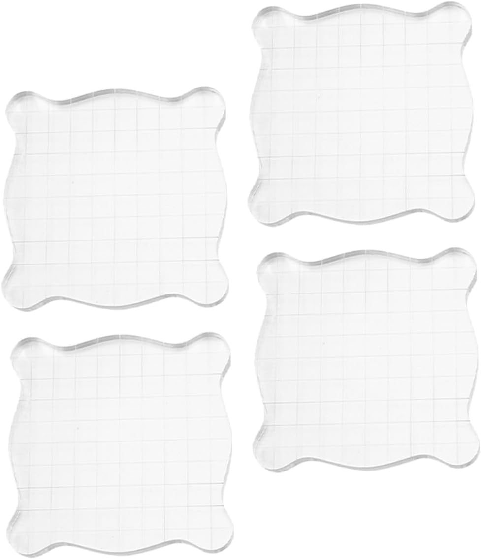 FUOYLOO 4pcs Acrylic Stamp Blocks Set with Handle and Lined Grid, Stamping Blocks for Scrapbooking, Card Making, and Craft Projects