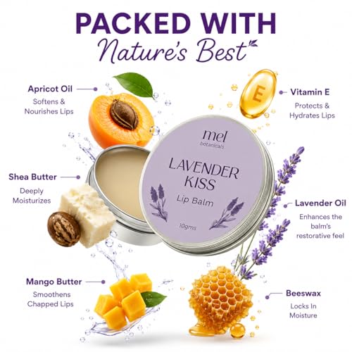 Image of Lavender Kiss Lip Balm | Enriched with Lavender Oil, Beeswax, Vitamin E | Moisturising, Soothes Dry Lips | No synthetic fragrances, No Additives| Ideal for Dry, Chapped Lips, 10gm