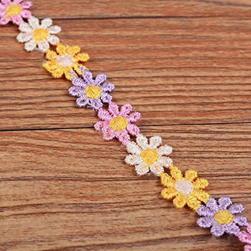 5Yarda 1.2cm Cinta De Flores De Poliéster Decoración De Costura De Encaje Borde Ganchillo Cinta Decorativa Margaritas Borde Para Decoración De Bodas,Decoración De Costura Artesanal (Multicolor 3) Cover