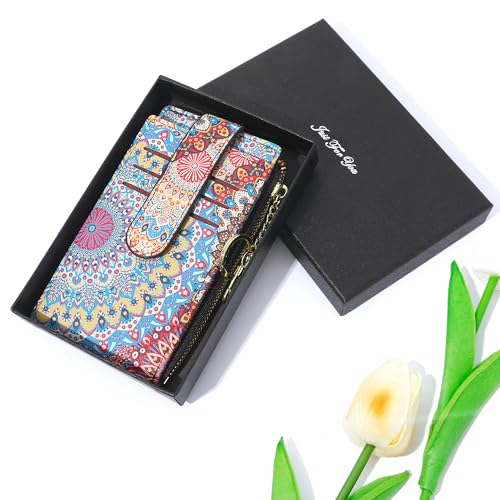 Image of Badiya Slim Women Wallet RFID Blocking Bifold Compact 9 Card Slots Holder Wallets Soft Leather with Zipper Coin Pocket 2 ID Window