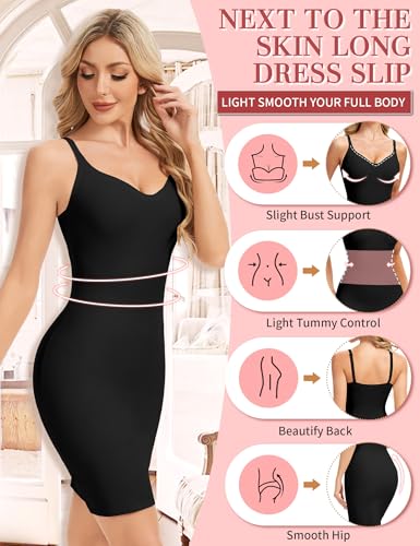 SLIMBELLE Body Shaper For Women Under Dress Tummy Control Seamless Shapewear Slip V Neck Adjustable Strap Slimming Dresses Black S - image 2