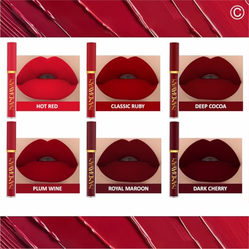 Image of Matte Liquid Lipstick Set of 6 (21 ml) | Maroon & Red lipstick Shades | Waterproof Long-Lasting Smudge-Proof Lipsticks | Highly Pigmented Perfect Liquid Lipstick gift set for women (Set C)