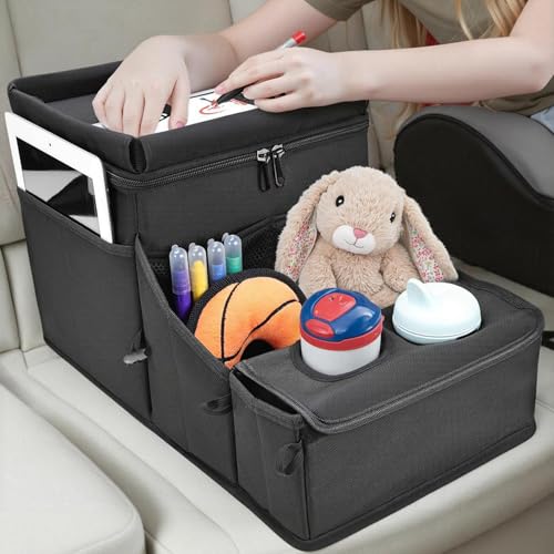 Image of Car organizer for kids ,Backseat Organizer for Kids and Passenger Seat Organizer for Adults ,Car Seat Cooler and Warmer with Cup Holders and Convertible Tray Lid(Black)