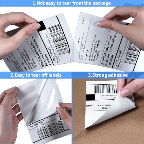 Image of RONGTA 4x6 Thermal Labels, Fanfold Shipping Label Compatible with Thermal Printers,Clear Printing,Permanent Adhesive,500 Sheets per Stack (White 4x6, 1 Stacks | 500 Labels)