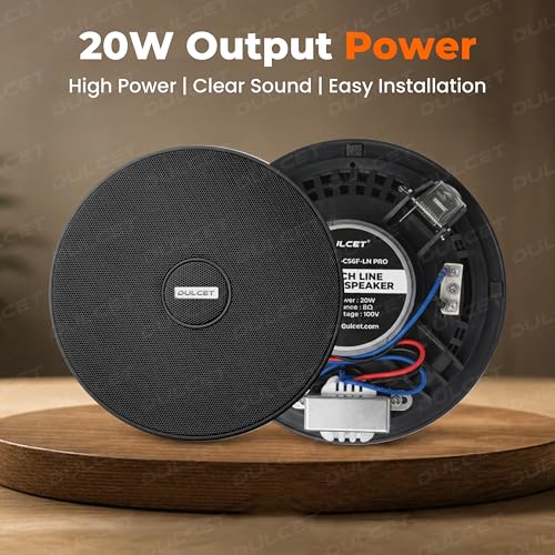 Image of DULCET DC-CS6F-LN Pro Black 6.5 inch 20W 2 Way 8 Ohms Ceiling Speaker with 100V Constant Supply Input & Line Matching Transformer for PA Amplifier