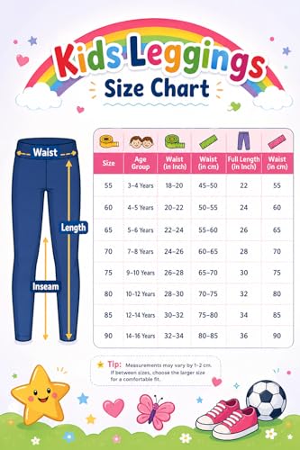 Image of BODYCARE Girls Cotton Stretch Leggings, Elastic Waist Ankle Length Leggings for Kids, Soft