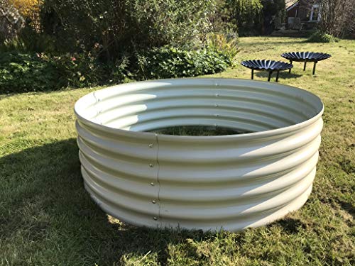 Raised circular metal garden bed available in cream or slate grey two sizes 90cm and 120cm diameter 40cm high (Diameter 120cm x Height 40cm, Cream)