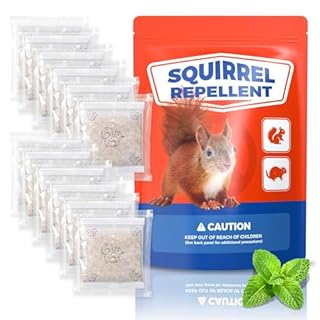 Squirrel Repellent Pouches 12 Packs - Natural Chipmunk Deterrent for Bird Feeders, Flower Pots, Lawn, Garden, Keep Squirrels Out of Attic, Car, Indoor