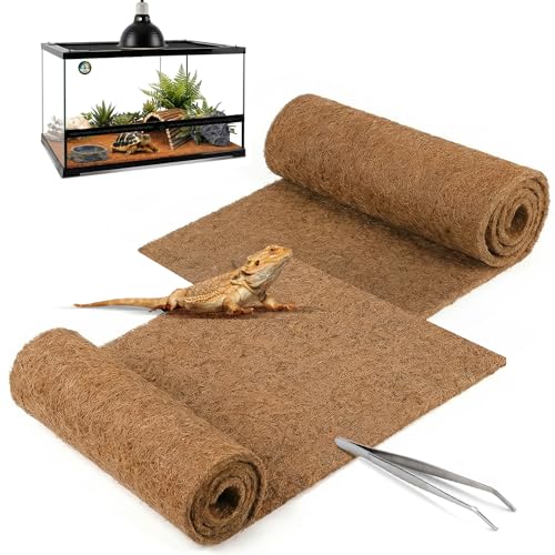 MCLANZOO Reptile Carpet 30'x12' 2 PCS Coconut Fiber Mat for 20 Gallon Reptile Tank,Tortoise Habitat Bedding Liner for Snake,Turtle,Lizard,Bearded Dragon,Gecko Cage Accessories