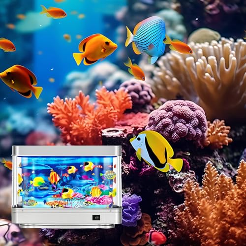 Image of Fake Motion Fish Tank Mini Aquarium,Artificial Aquarium Decorations,Artificial Tropical Fish Decorative,Virtual Ocean Moving Fish lamp for Bedroom Office Decor