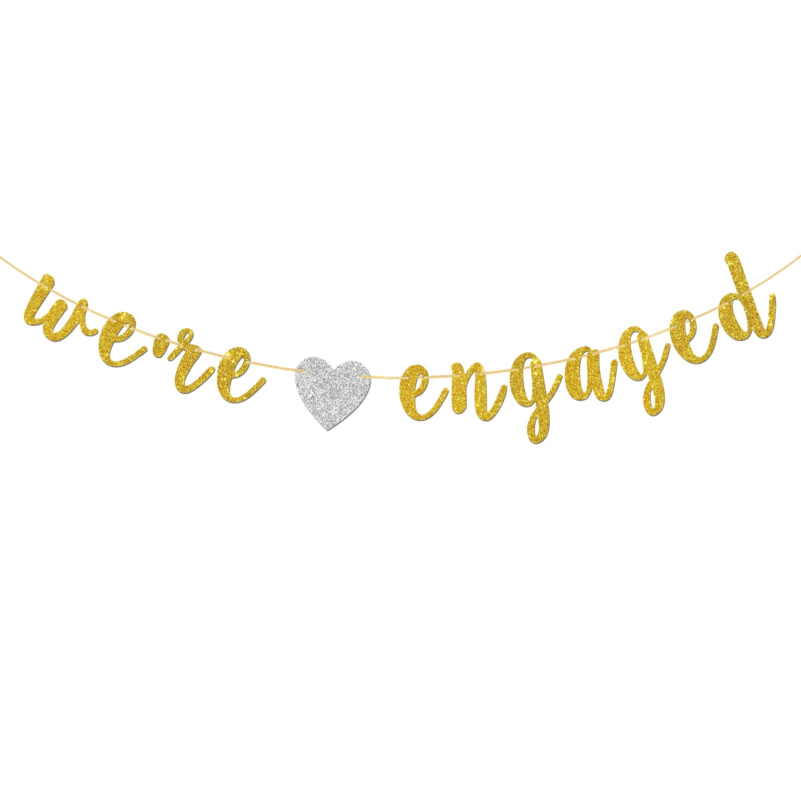We're Engaged Banner,Anniversary Party Sign Banner, Celebration Wedding Cheers to Love Party Decoration Supplies Gold Glitter