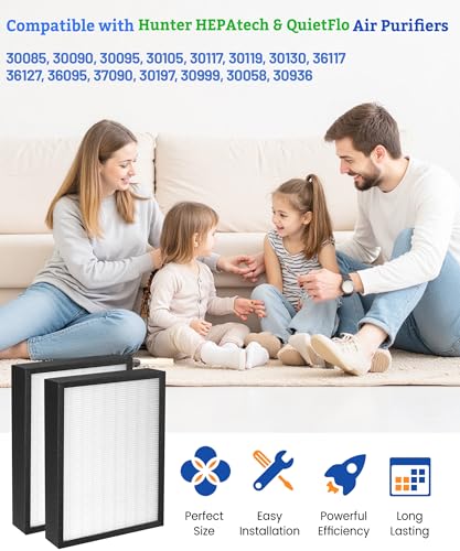 Image of 30936 Replacement Filter Compatible with Hunter air purifiers models 30085 30090 30095 30105 30117 30119 30130 36117 36127 36095 37090 30197 30999 30058, 2-Pack