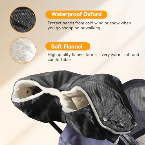Image of Stroller Hand Muff, Thick Gloves Anti-Freeze, Hand Warmer Muff with Fleece, Waterproof, Windproof, Universal Size for Pushchairs