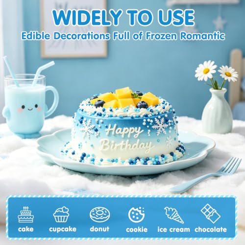 Image of Edible Mini Nonpareil,Blue White Sprinkles 130g,Dark Light Tiny Sugar Pearls,Food Grade Baking for Cupcake Toppers,Cookie Donuts Ice Cream Decorating,Birthday Party Decorations,Anniversary Feasts,Frozen Themed Holiday Party Dessert Supplies