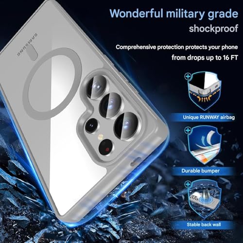 Image of DIZORO Samsung S25 Ultra Case,Compatible with Mag Safe Non Yellow Military-Grade Drop Protection & Hard PC Back Cover Slim Transparent Anti-Scratch Shockproof Phone Case (Titanium.)