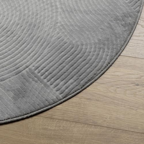 Tapis à poils courts gris Ø 100 cm IZA au design géométrique 3D