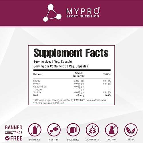 Image of Mypro Sport Nutrition Biotin | Beauty Capsules | Promotes Healthy Hair | Skin & Nails |Helps Support Energy Metabolism | Helps Convert Food Into Energy For Men And Women -60 Capsules