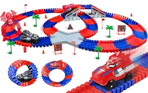 Spider Toys for Boys 4-6, 212 PCS Race Car Track for Kids Ages 4-8, Monster Truck 2+ Year Old Birthday Gift Toddler Cars Toy for 3+ Year Old Boy Girl