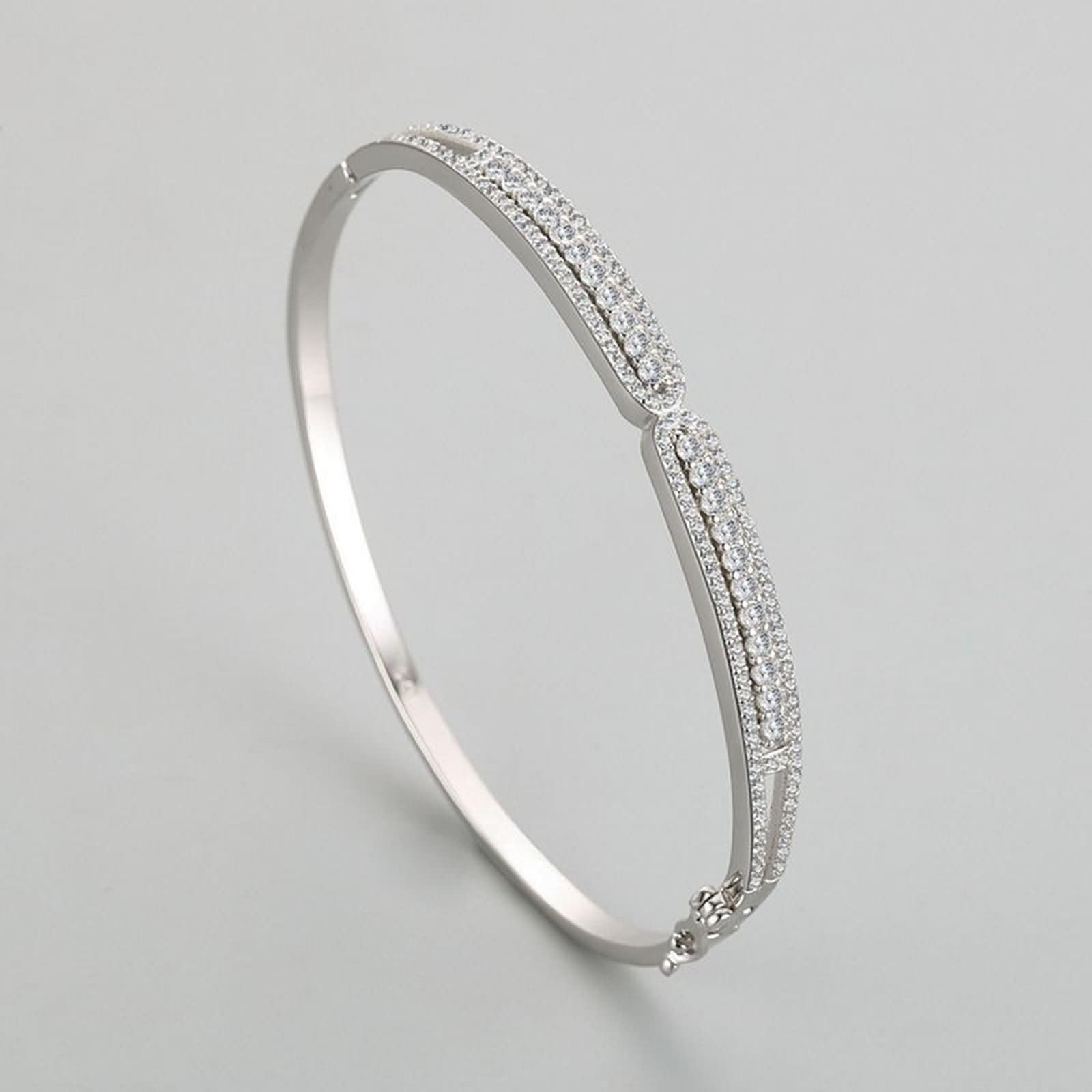 Bracciali Oro Bianco 9 Carati / 14 Carati / 18 Carati per Donna, Rotondo con Moissanite, Lunghezza 16 CM, Braccialetto Argento Donna