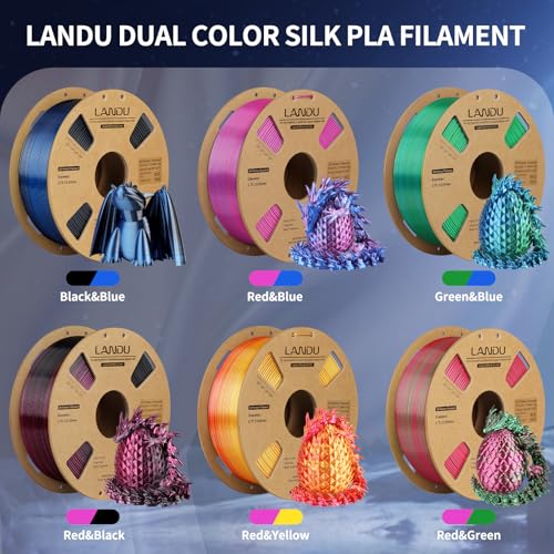 Image of LANDU Silk Dual Color PLA Filament 1.75mm 1KG, 3D Printer Filament Dimensional Accuracy + /- 0.02mm, Coextrusion Filament PLA Shiny Filament Fits for Most FFF 3D Printers,1KG Spool (2.2lbs) Black Blue