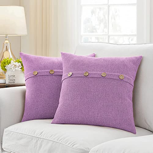 Khooti Decorative Jute Square Cushion Covers with Buttons Throw Pillow Covers Boho Design for Living Room Couch Sofa, Modern 14 x 14 Inches / 35 x 35 cm (Color - Onion)(Set of 5 Pieces)