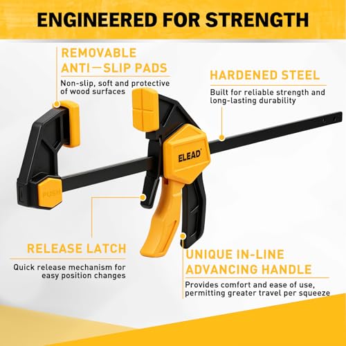 Image of 10-Piece Bar Clamps for Woodworking, 4PCS 6-inch & 2PCS 12-inch One-Handed F Clamp /Spreader with 132 LBS Load Limit, Spring Clamps, 90 Angle Clamp, Quick Release Grip