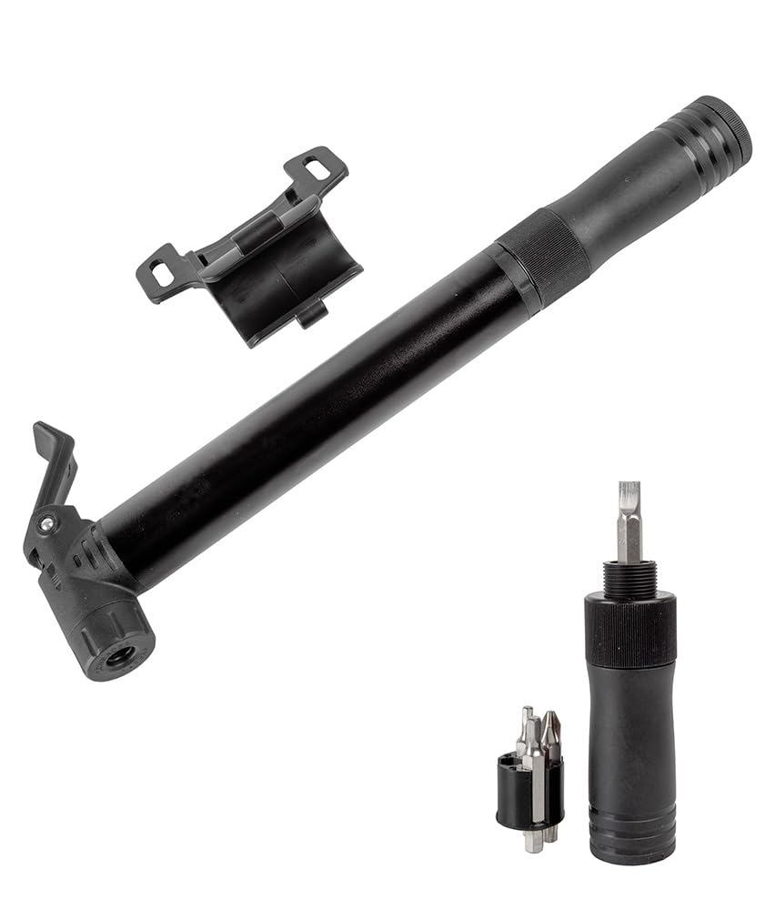 Small Air Pump with Integrated Tool Set and Ratchet, Mini Pump with Minitool CTP M-WAVE