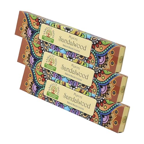 NKlaus 3 varillas de incienso Mysore Sandalwood – 45 g de incienso natural de la India, Masala enrollado a mano, calmante, tradicional y aromático