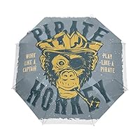 Grey Monkey Pirate Umbrella Windproof Automatic Foldable Umbrells Auto Open Close for Men Women Kids