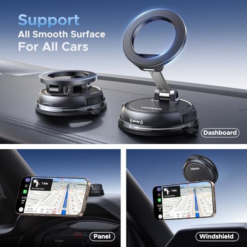 Image of UGREEN Car Phone Holder for Magsafe, [80+LBS Strongest Suction & 2500gf Strongest Magnetic] Magnetic Phone Holder with Suction Cup，360 Rotatable Magsafe Car Mount for iPhone 17 16 15 14 13 12 Series