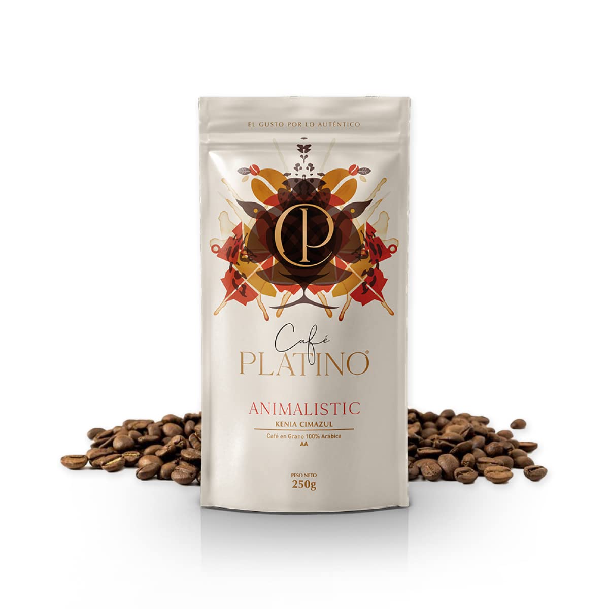 Café Platino Animalistic - Café en Grano Natural de Kenia Cimazul Tostado 250g - 100% Arábica - Categoría AA