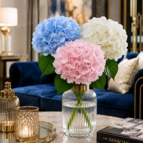Image of Divyakosh 3 Hydrangea Flower Sticks (Vases Not Included), Artificial Flowers Bunch, Artificial Flower for Vase, Luxury Floral Arrangement, Living Room Office Dining Table Centerpiece Home Decor