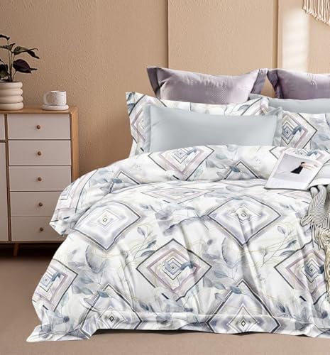 Image of DECOR2ADMIRE 300TC Premium Glace Cotton Printed Super King Size Double Bedsheet with Two Pillow Covers, 108 * 108 Inches or 9ft by 9ft or 275 cm x 275 cm (Grey Leaf Print)