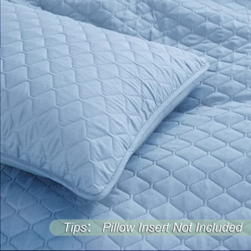 Exclusivo Mezcla Reversible Twin Quilt Bedding Set with Pillow Sham, Lightweight Quilts Twin Size, Soft Bedspreads Bed Coverlets for All Seasons - (Sky Blue, 68"x88")