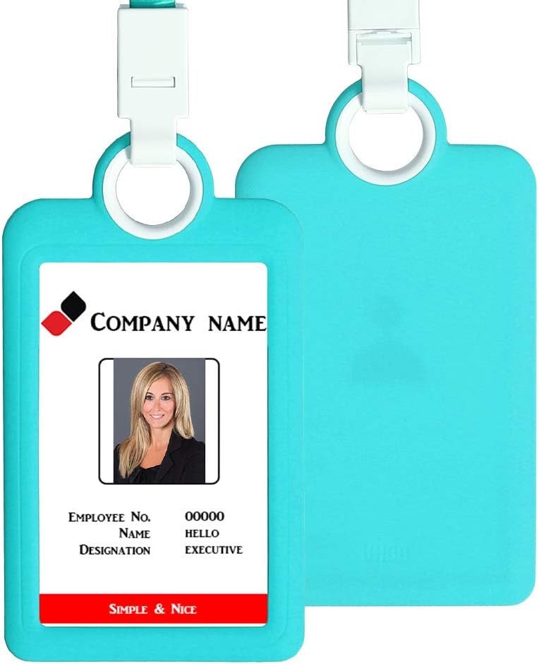 Badge Holder ID Silicon Card Holder Vertical with Lanyard Neck Strap Heavy Duty ID Card Business Card Offices Supplies (Blue)