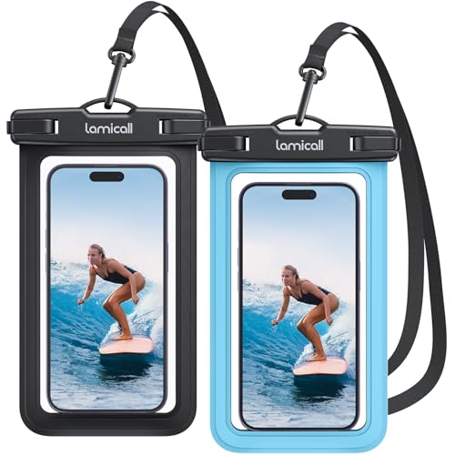 Image of Lamicall Waterproof Phone Pouch Case Bag for iPhone 17 16 15 14 13 12 Pro Max Plus XS, Swimming Equipment Bags for 4-7inches, Blue & Black